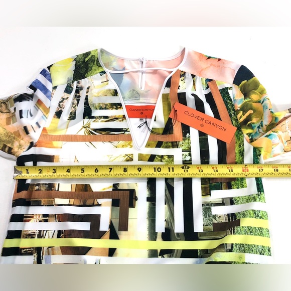 Clover Canyon Floral Maze Drawstring Mini Dress Multi Geometric Print - Picture 8 of 11